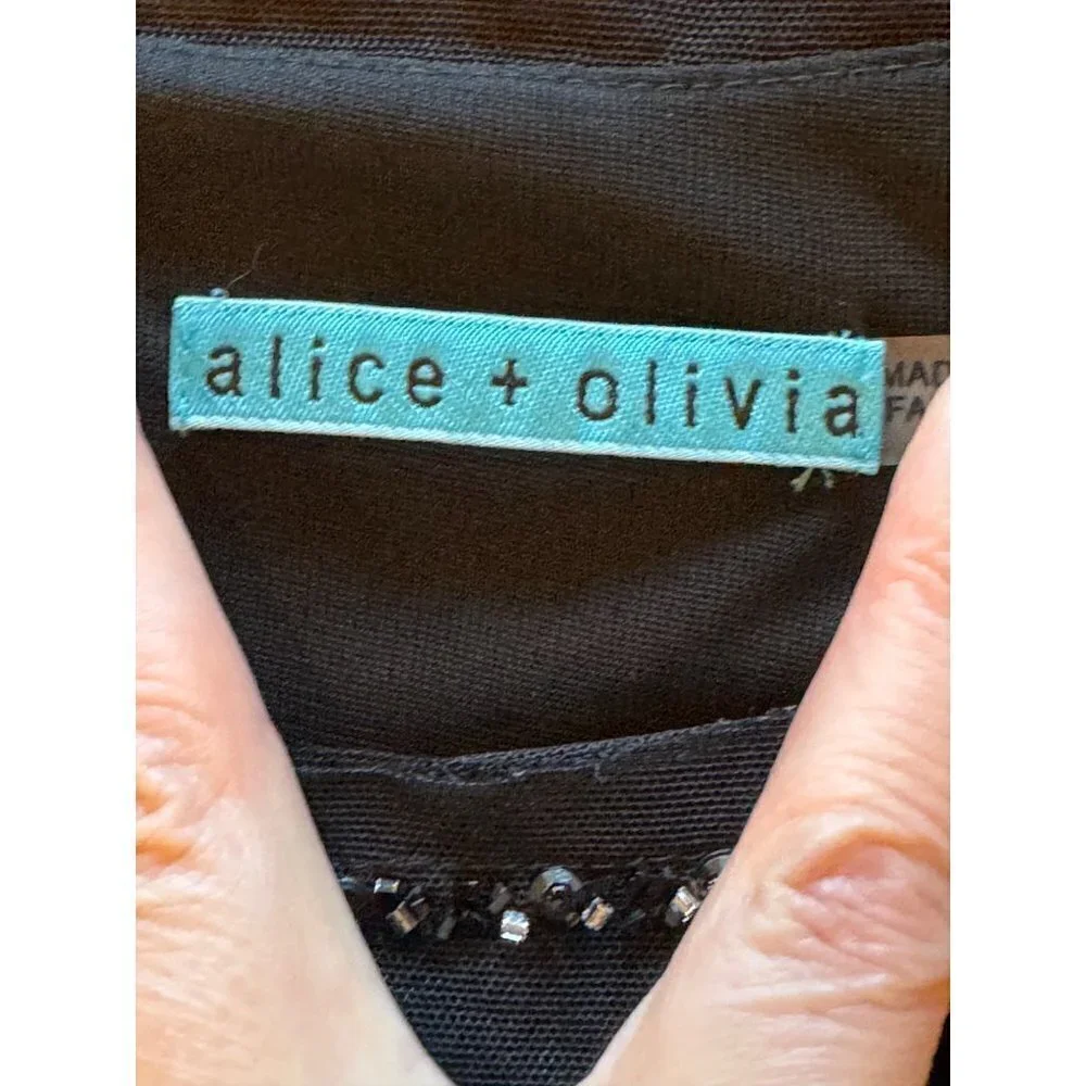 Alice + Olivia Black Beaded Jeweled Scoop‎ Neck Short Sleeve Mini Dress Size S